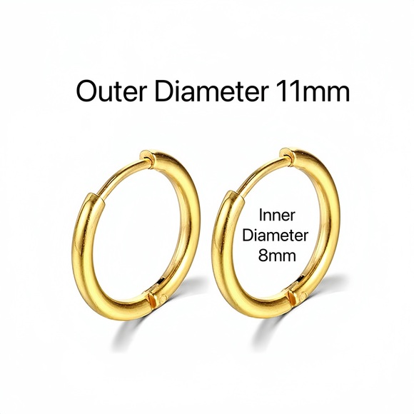 Plain silver small hoop earrings-Gold 11mm SH001 - Picture 8 of 8